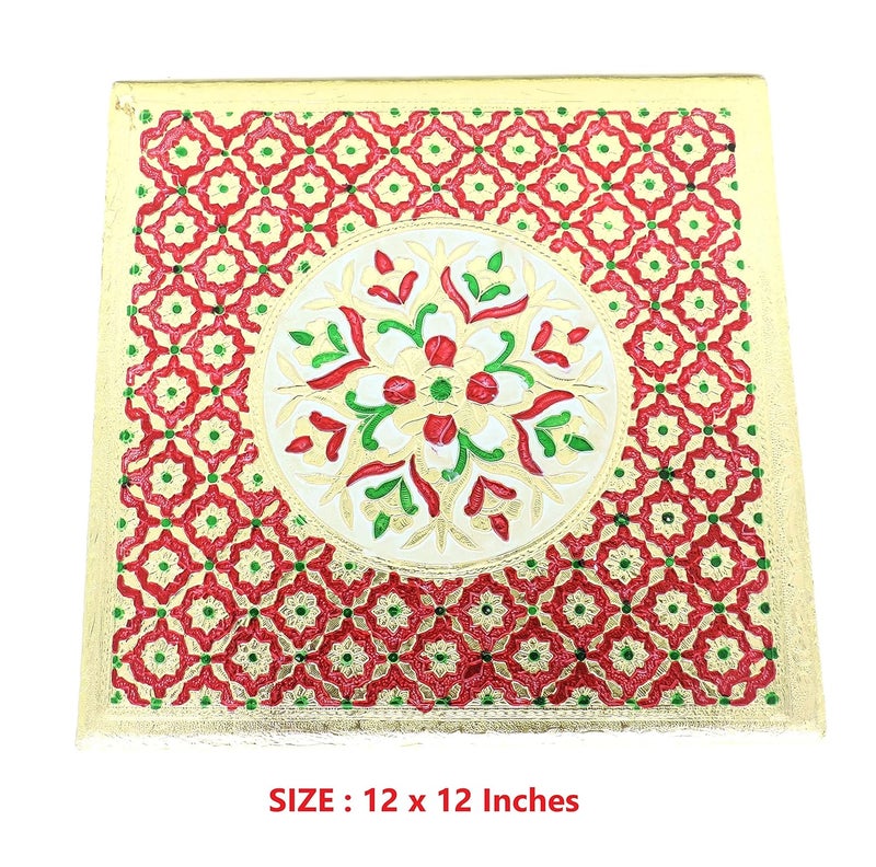 Epraiser Premium Wooden Handcrafted Meenakari Work Multicolor Multipurpose Puja ChowkiPathChaurang for Home and Office Dcor or Gifting Purpose - Image 2