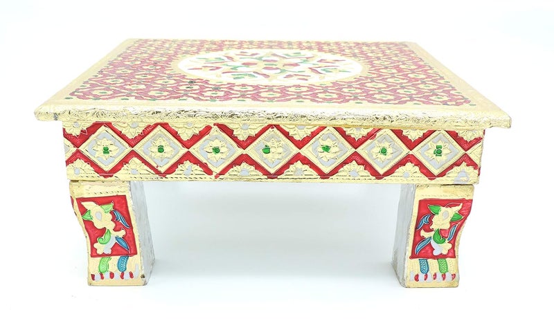 Epraiser Premium Wooden Handcrafted Meenakari Work Multicolor Multipurpose Puja ChowkiPathChaurang for Home and Office Dcor or Gifting Purpose - Image 4