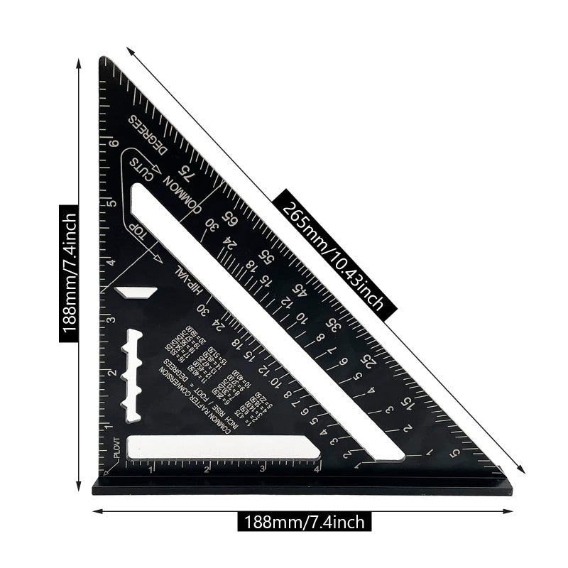 LYHLYA 7 Inch Rafter Square Aluminum Alloy Double Scale Triangle Ruler Angle Ruler Carpenter Triangle Square Rafter Tool Mensurement Tool For Woodworking And Carpentry - Image 2