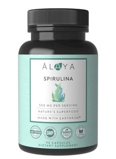 Pure Spirulina Capsules - Made with Earthrise Spirulina, Blue Green Algae Superfood - Non-GMO & Vegan - 500 mg, 90 Capsules
