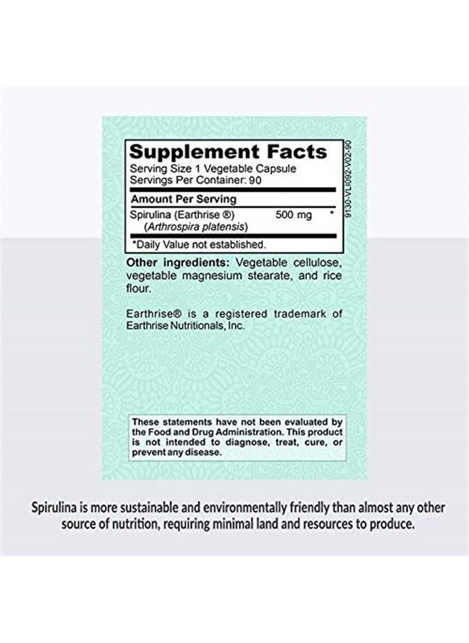 Alaya Naturals - Pure Spirulina Capsules - Made with Earthrise Spirulina, Blue Green Algae Superfood - Non-GMO & Vegan - 500 mg, 90 Capsules - Image 1