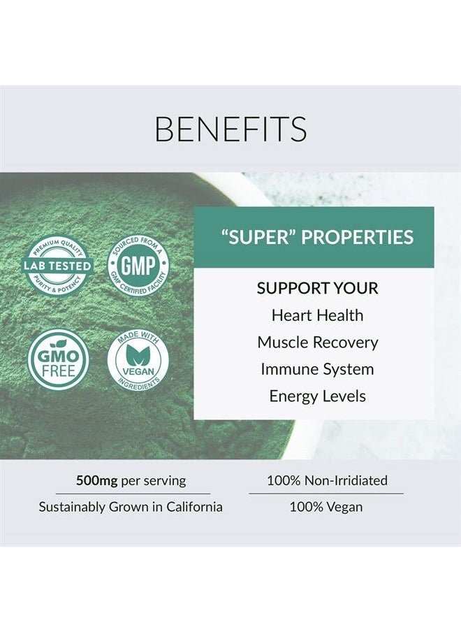 Alaya Naturals - Pure Spirulina Capsules - Made with Earthrise Spirulina, Blue Green Algae Superfood - Non-GMO & Vegan - 500 mg, 90 Capsules - Image 1