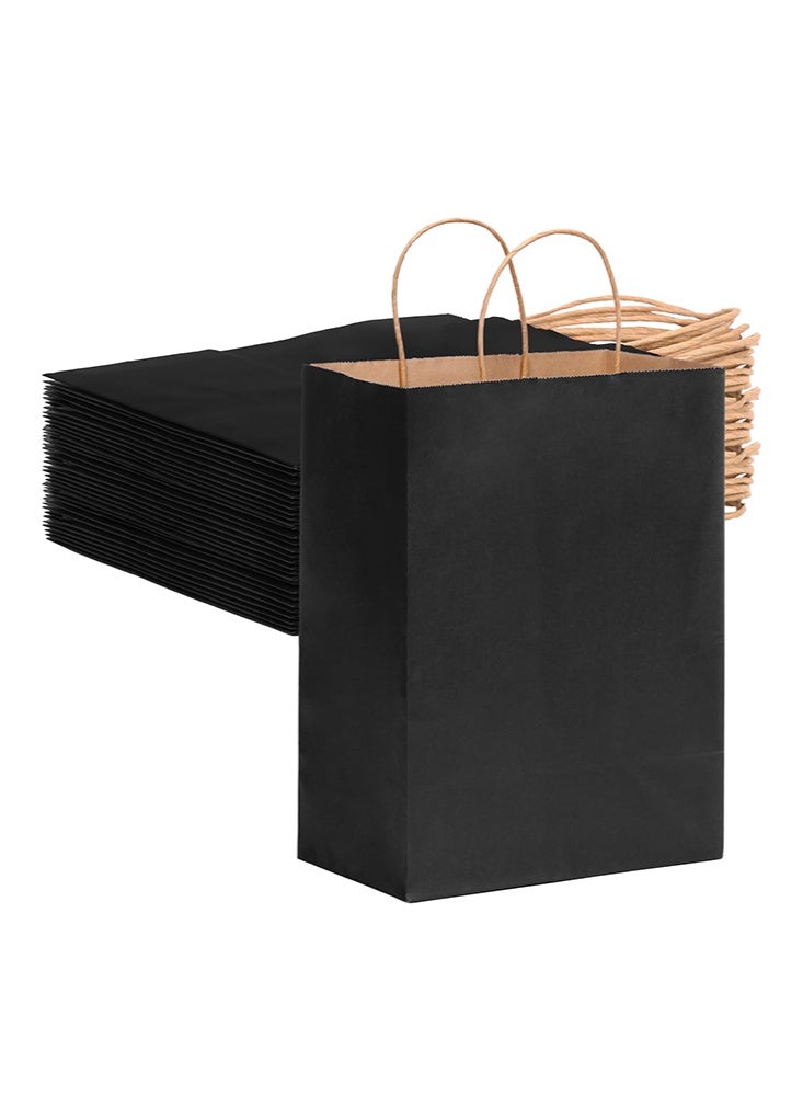 ٢٤ حقيبة هدايا ورقية سوداء بمقابض، مقاس متوسط ٢١×١١×٢٧ سم، قابلة لإعادة التدوير، مثالية للحفلات، الهدايا، التسوق، والتغليف - Image 1