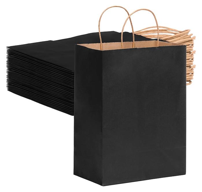 24 Pack Black Gift Paper Bags Medium 8.27x4.33x10.63 inch with Handles Bulk, Kraft Bags, Craft Grocery Shopping Retail Party Favors Wedding Bags - Image 1