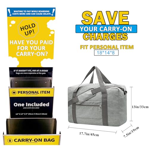 Beurlike For Spirit Airlines Personal Item Bag 18x14x8 Foldable Carry on Bags for Airplanes Travel Duffel Bags for Women and MenSnow Grey With Shoulder Strap - Image 3