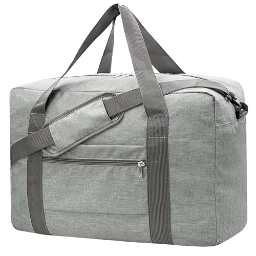 Beurlike For Spirit Airlines Personal Item Bag 18x14x8 Foldable Carry on Bags for Airplanes Travel Duffel Bags for Women and MenSnow Grey With Shoulder Strap - Image 1