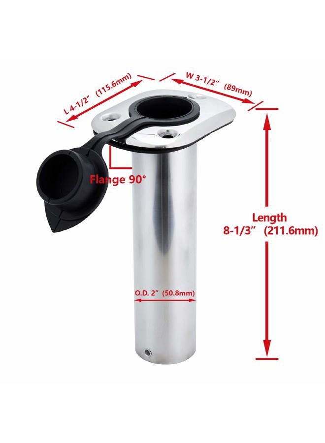 Manifish Polished Fishing Rod Holder Flush Mount, Stainless Steel 90 Degree Flush Mount Fishing Rod Holder for Boat, 0 Degree Fishing Pole Holder with Rubber Cap, PVC Liner & Gasket - Image 2