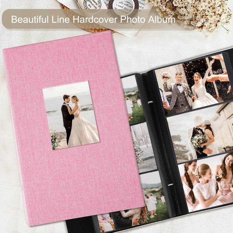 Artmag Fabric Photo Album 4x6 300 Large Capacity for Family Wedding Anniversary Linen Album Holds 300 Horizontal Photos (300 Pockets, Pink) - Image 4
