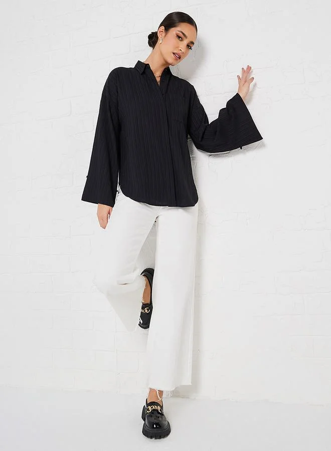 ستايلي Flare Sleeve Crepe Oversized Longline Shirt