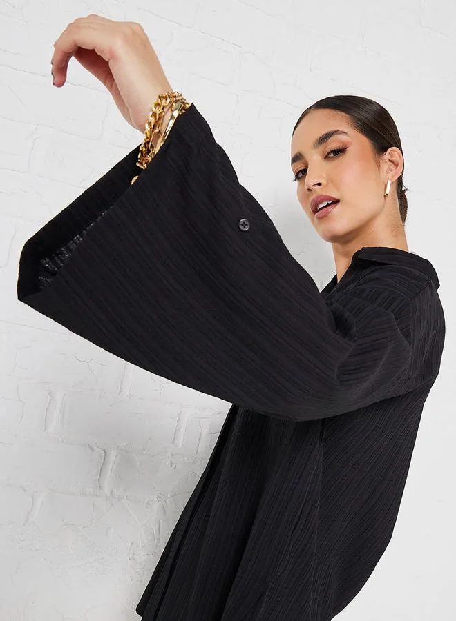 ستايلي Flare Sleeve Crepe Oversized Longline Shirt