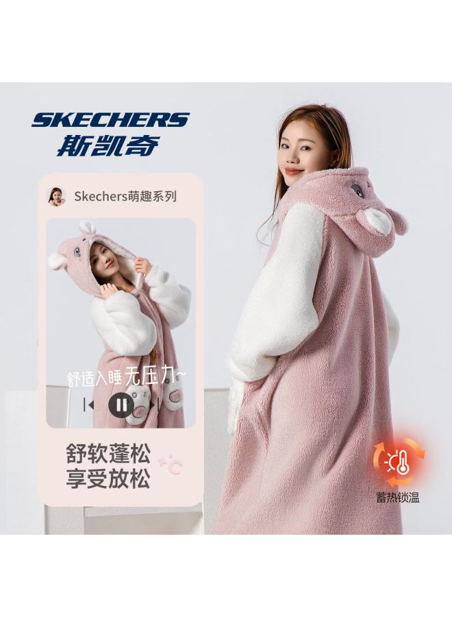 Skechers Women's Plush Long Robe Pajamas Autumn Winter Thickened Cute Homewear Set