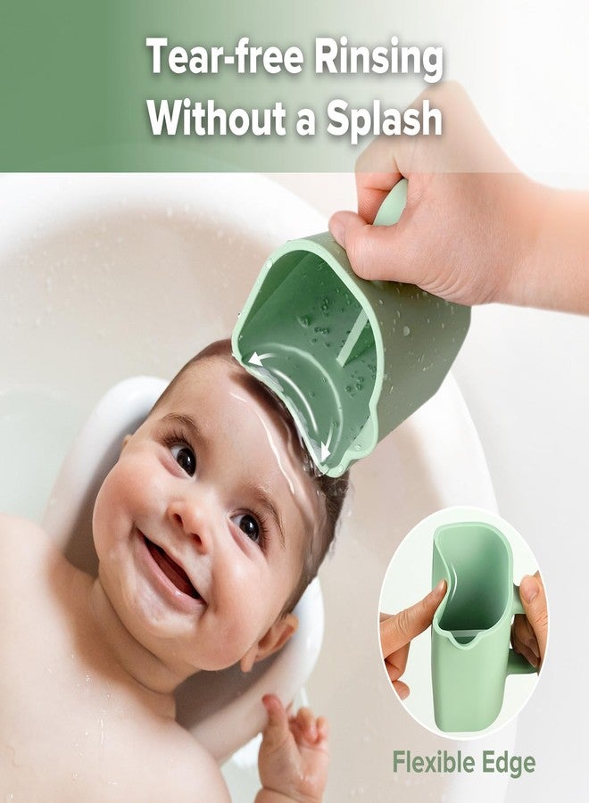 haakaa Gentle Pour Bath Rinse Cup | Food Grade Silicone Shampoo & Body Washing Rinser Cup for Kids with Easy Grip Handle - Pea Green - Image 3