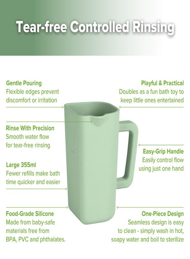 haakaa Gentle Pour Bath Rinse Cup | Food Grade Silicone Shampoo & Body Washing Rinser Cup for Kids with Easy Grip Handle - Pea Green - Image 4