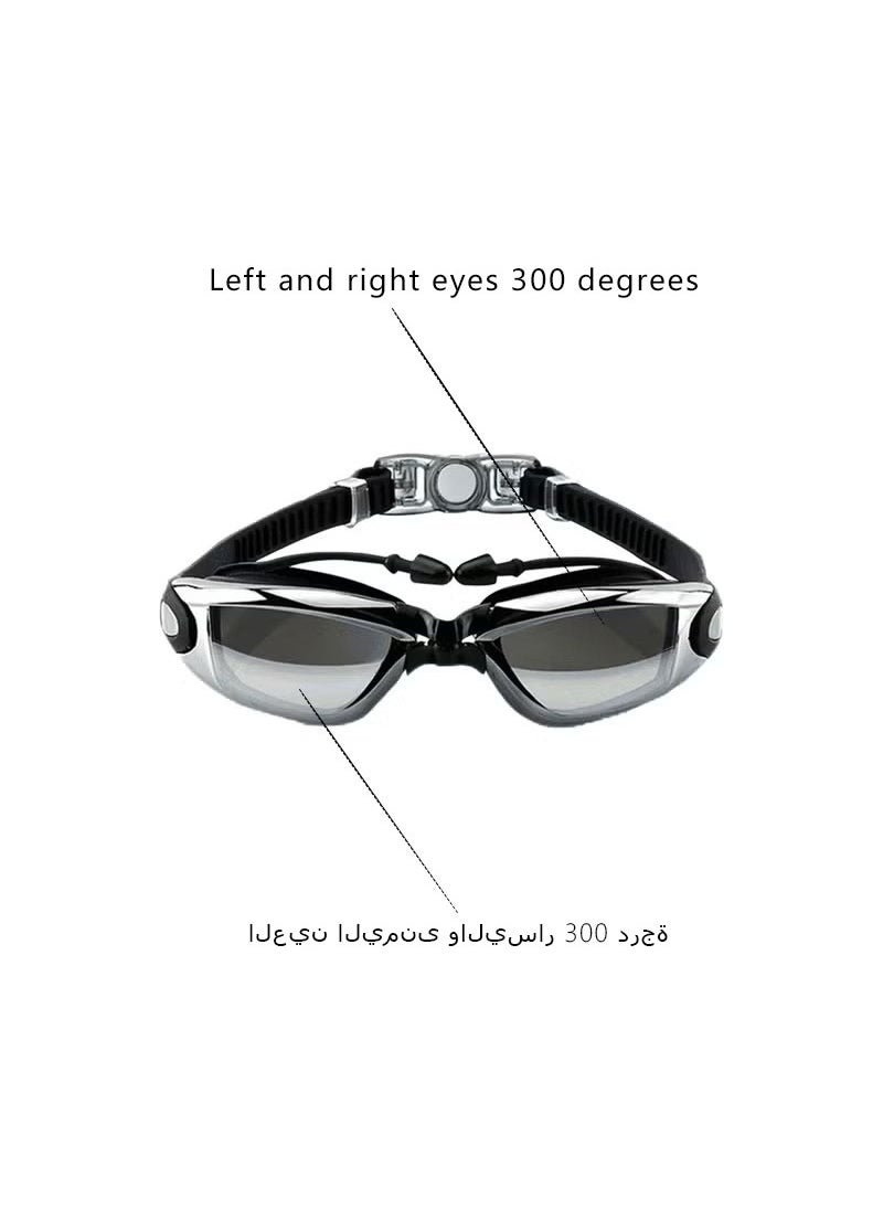 Coconut Myopic Swimming Goggles, Mirrored Swim Goggles No Leaking Anti Fog UV Protection Triathlon Swim Goggles with Free Protection Case for Adult Men Women Youth Kids （degree:300 Black）  - Image 2