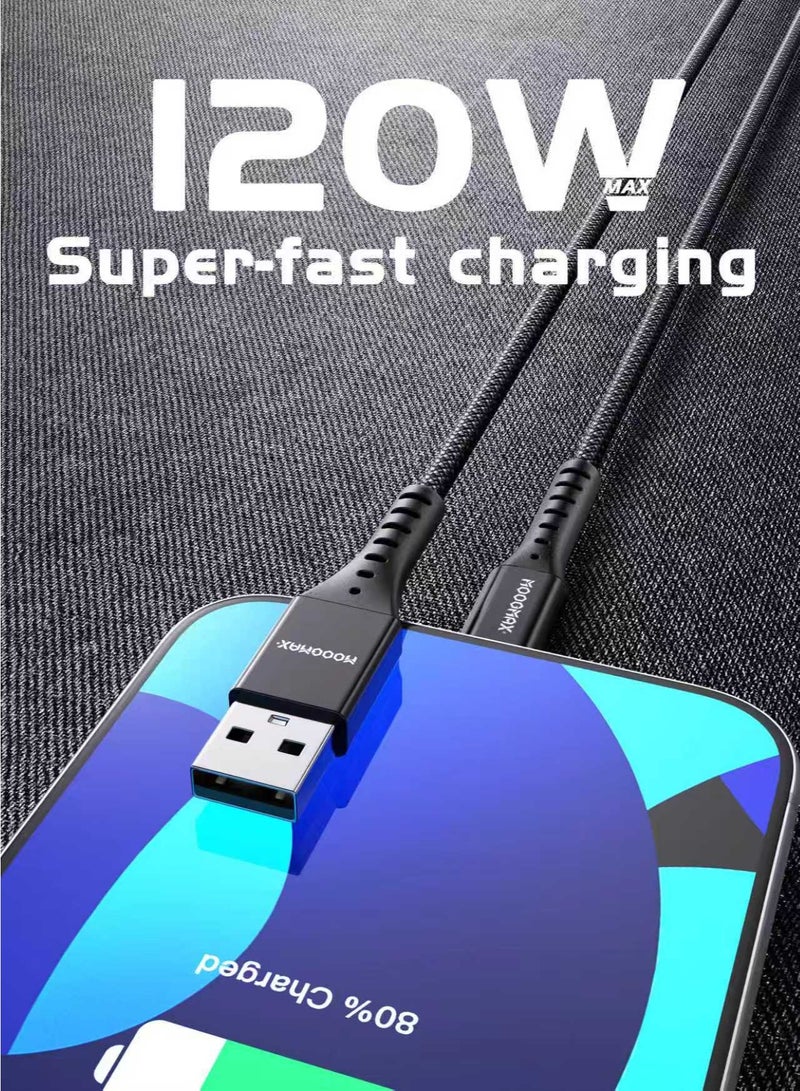 MOOGMAX 2 meter USB to Type C charging cable. 120W Type C cable. type c cable fast charger and data transfer. Fabric cut-resistant charging & data cable. Compatible with Samsung, iphone cable 17/16/15, iPad, Huawei, Xiaomi, and many other devices. - Image 2