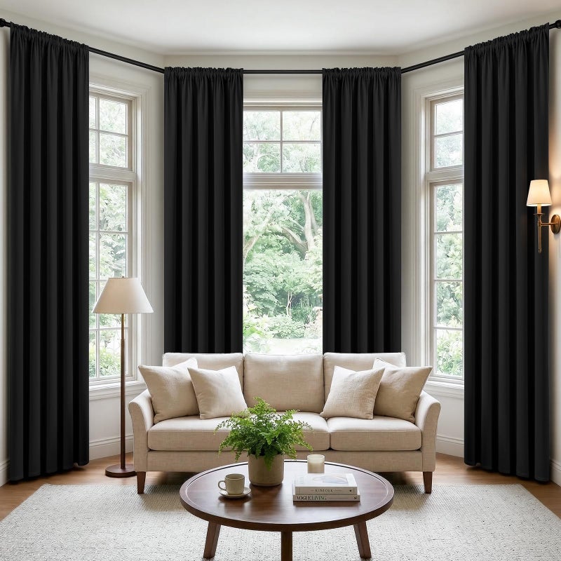 CUCRAF Black Blackout Curtains 84 inch Length 2 Panels Set, Rod Pocket Room Darkening Drapes for Bedroom Living Room, Insulated Thermal Light Blocking Window Curtain (W52 x L84 Inch) - Image 1