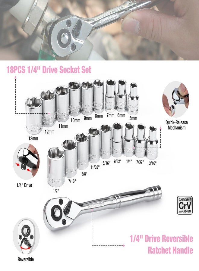 ووركبرو مجموعة أدوات WORKPRO الوردية، طقم أدوات مكون من 284 قطعة للنساء، صندوق أدوات منزلي وردي أساسي مزود بمقابس وزردية ومقبض سقاطة، مجموعة أدوات محمولة لإصلاح المنزل، شقة جديدة، تدفئة منزل، اصنعها بنفسك - شريط وردي - Image 5