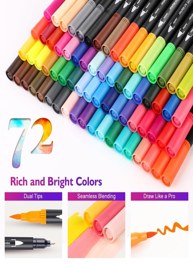 iBayam أقلام ماركر للرسم، iBayam 72 قلم ملون ذو طرفين (طرف رفيع وطرف فرشاة) لكتب تلوين البالغين، هدايا للبنات المراهقات، أشياء عصرية، هدايا عيد الميلاد، حفلات عيد الميلاد، مستلزمات فنون الحرف الممتعة والباردة - Image 4