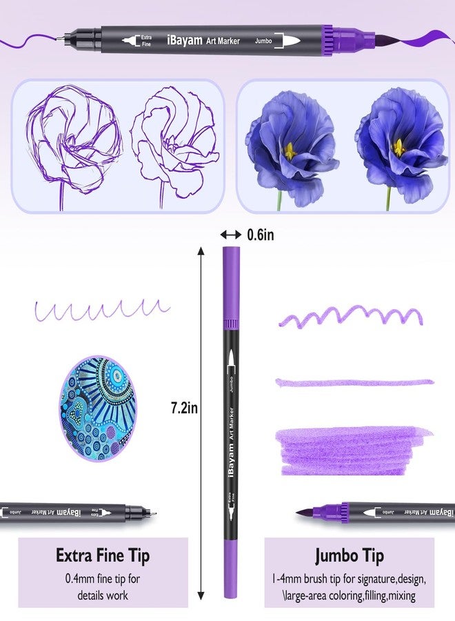 iBayam أقلام ماركر للرسم، iBayam 72 قلم ملون ذو طرفين (طرف رفيع وطرف فرشاة) لكتب تلوين البالغين، هدايا للبنات المراهقات، أشياء عصرية، هدايا عيد الميلاد، حفلات عيد الميلاد، مستلزمات فنون الحرف الممتعة والباردة - Image 3