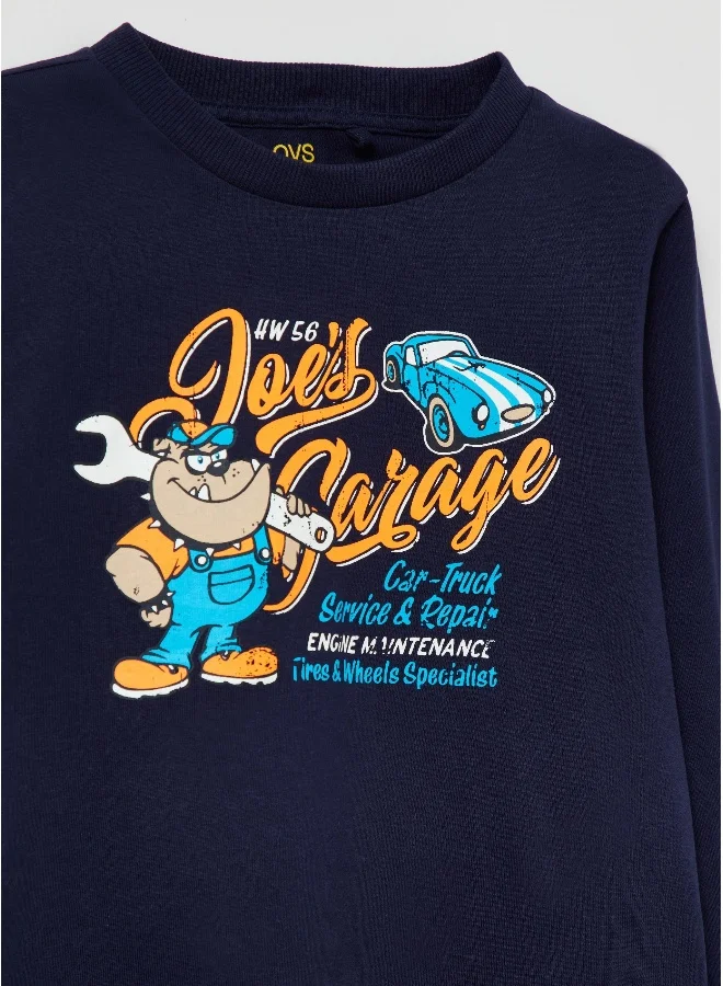 او في اس OVS T-Shirt With Long Sleeves And Car Print