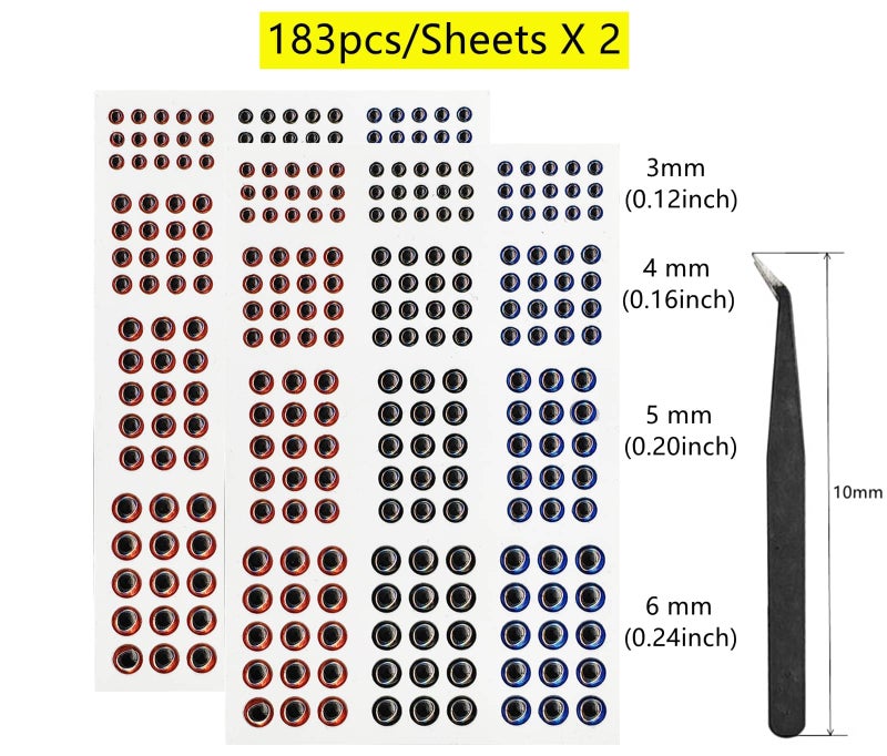 Mimilure 2D/3D/4D/5D Fishing Eyes Oval Pupil Fishing Lure Eye For Making Fishing Lure And Fly Tying (3D Red Black Blue) - Image 2