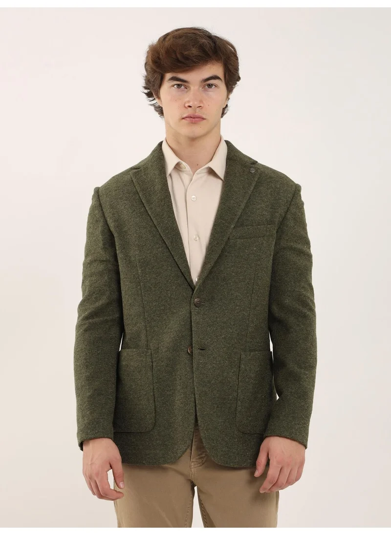 Dufy Khaki Men's Slim Fit Mono Collar Jacket 96580