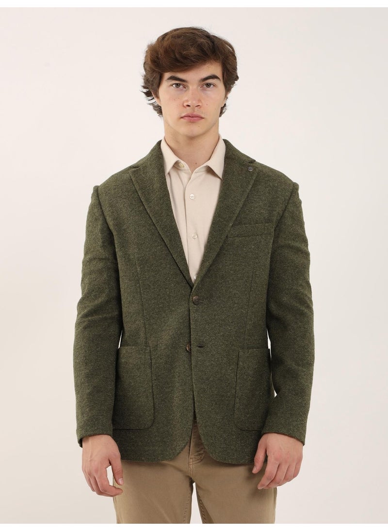 Dufy Khaki Men's Slim Fit Mono Collar Jacket 96580  - Image 1