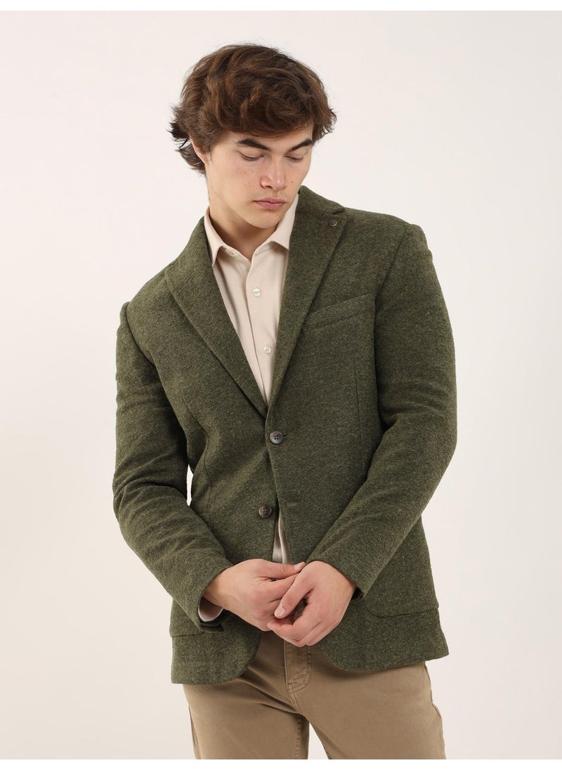 Dufy Khaki Men's Slim Fit Mono Collar Jacket 96580  - Image 3
