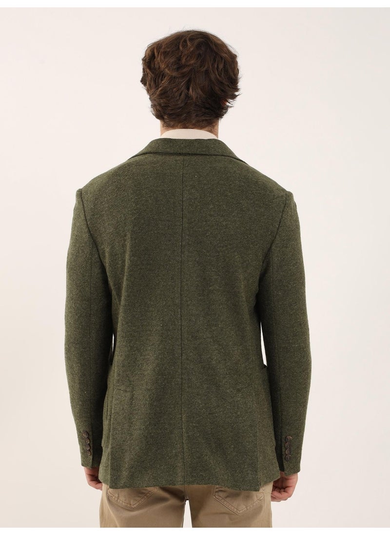 Dufy Khaki Men's Slim Fit Mono Collar Jacket 96580  - Image 4