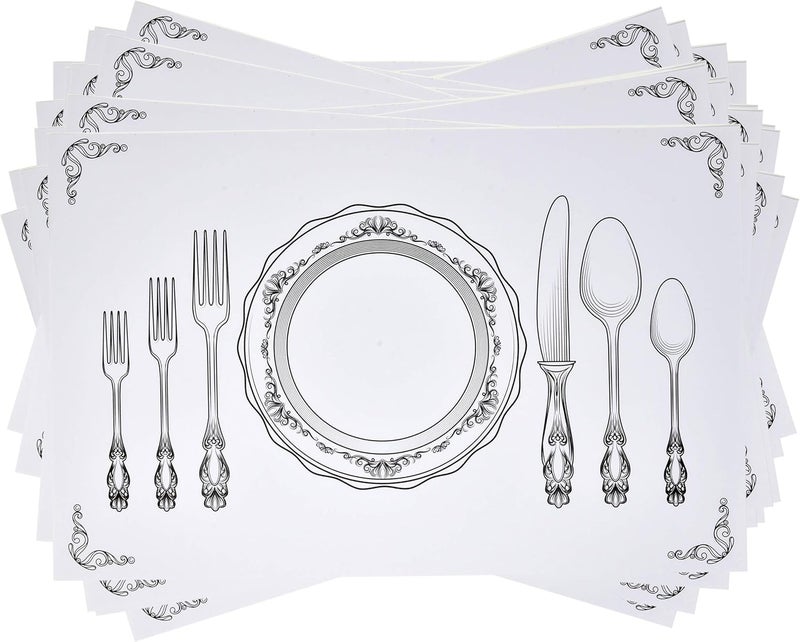 Gift Boutique Gift Boutique 50 Disposable Place Setting Paper Place Mats 11 x 17 Rectangle Vintage Country Farmhouse Cutlery Plate Settings Coated Table Mat Party Supplies  - Image 2