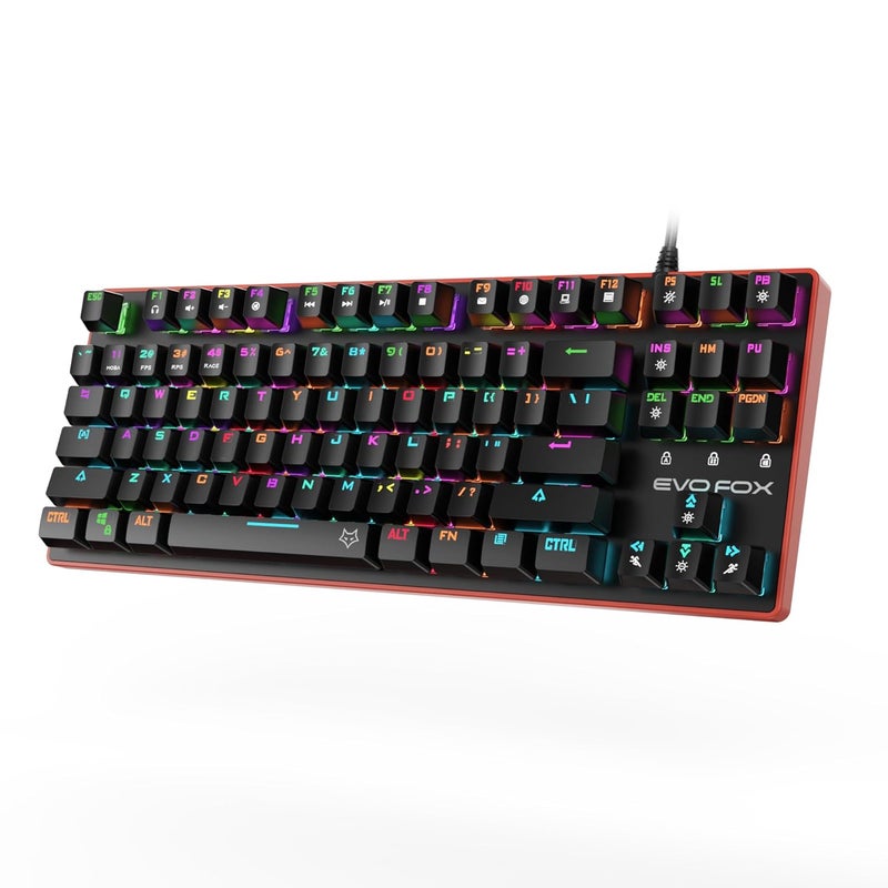 EvoFox Katana Pro Programmable Mechanical Keyboard with Silent Outemu Red Switches, 16 Million True Prism RGB, Powerful Software, 4 Game Modes, On Board Memory, Braided Cable with EMI Ring (Red+Black) - Image 1