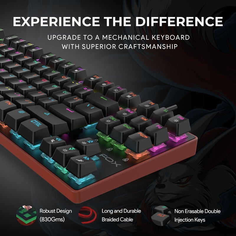 EvoFox Katana Pro Programmable Mechanical Keyboard with Silent Outemu Red Switches, 16 Million True Prism RGB, Powerful Software, 4 Game Modes, On Board Memory, Braided Cable with EMI Ring (Red+Black) - Image 2