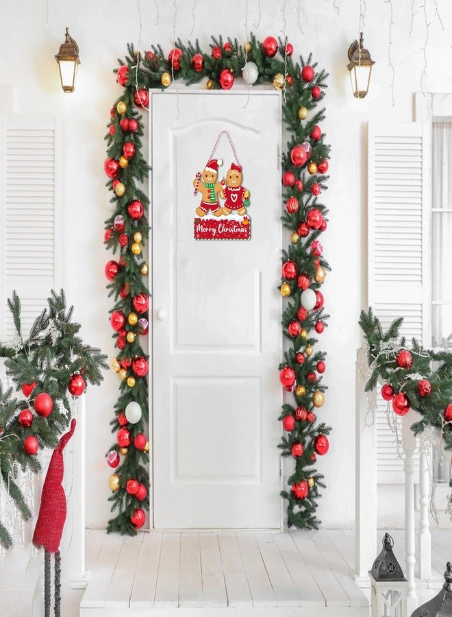 Uflashmi Gingerbread Merry Christmas Door Sign, Wooden Ginger Bread Christmas Hanging Sign for Front Door Wall Decor, 11.2x11in - Image 2