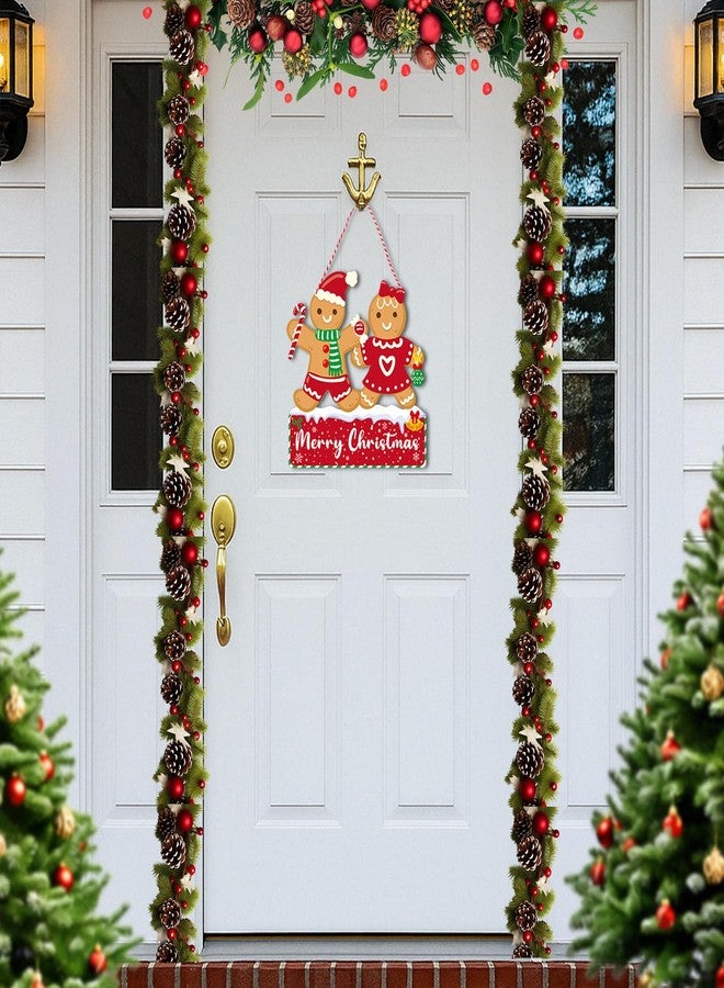Uflashmi Gingerbread Merry Christmas Door Sign, Wooden Ginger Bread Christmas Hanging Sign for Front Door Wall Decor, 11.2x11in - Image 5