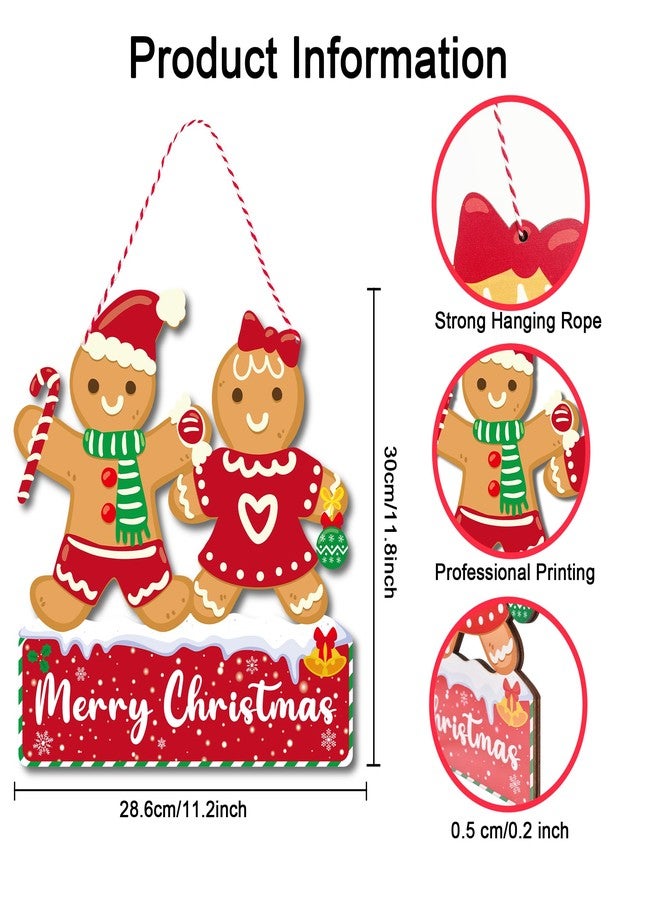 Uflashmi Gingerbread Merry Christmas Door Sign, Wooden Ginger Bread Christmas Hanging Sign for Front Door Wall Decor, 11.2x11in - Image 3