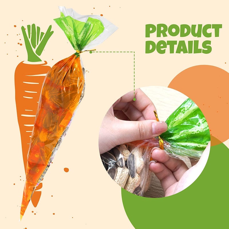 YASUOA Carrot Shaped Treat Bags for Kids Cookies Candy Christmas Chocolates Easter Transparent Cone Cello Top Bag 7.9 * 15.4'' Plastic Triangle Party Bean Popcorn Goodies Bags 100 Pieces - Image 2