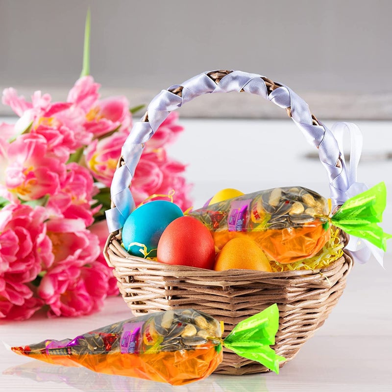 YASUOA Carrot Shaped Treat Bags for Kids Cookies Candy Christmas Chocolates Easter Transparent Cone Cello Top Bag 7.9 * 15.4'' Plastic Triangle Party Bean Popcorn Goodies Bags 100 Pieces - Image 4