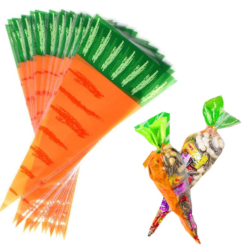 YASUOA Carrot Shaped Treat Bags for Kids Cookies Candy Christmas Chocolates Easter Transparent Cone Cello Top Bag 7.9 * 15.4'' Plastic Triangle Party Bean Popcorn Goodies Bags 100 Pieces - Image 1