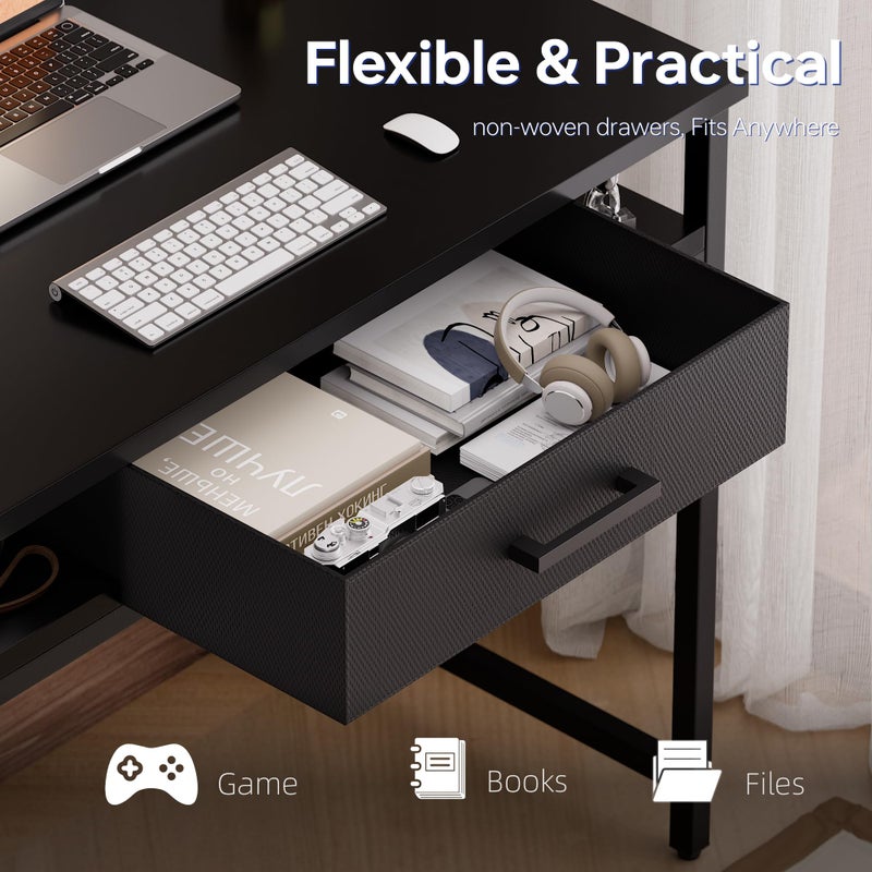 Pamray 32 Inch Small Computer Desk with Drawer and Shelves Simple Study Work Table for Bedroom Black - Image 5