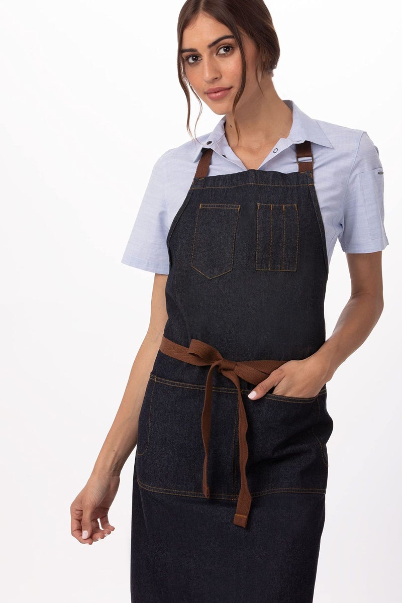 Chef Works Unisex Memphis Bib Apron, Indigo Blue, One Size - Image 3