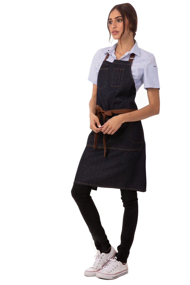 Chef Works Unisex Memphis Bib Apron, Indigo Blue, One Size - Image 1