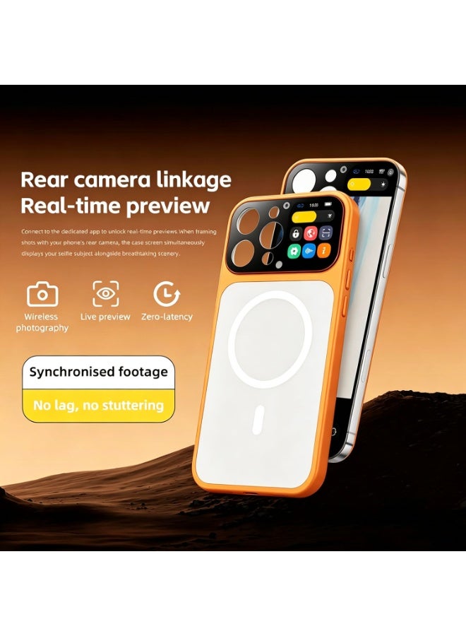 Phone Case,Phone Case For Iphone 16 Pro Max, Featuring A 1.85-Inch Hd Display With Live Preview, Caller Id, Barcode Comments, One-Click Recording, Magnetic Charging, And Shockproof Protection (Orange) - Image 5