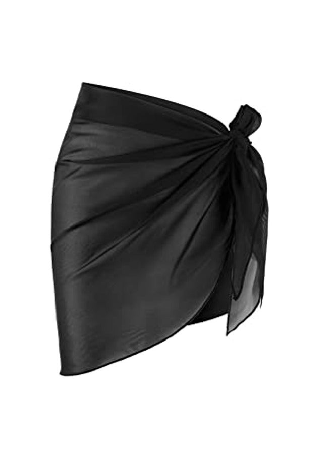 HAWAWA 2pcs Women Beach Sarong Bathing Suit Wrap Skirt Sheer Bikini Swimsuit Cover Ups Short Skirt Chiffon Scarf for Swimwear Black&White - Image 2