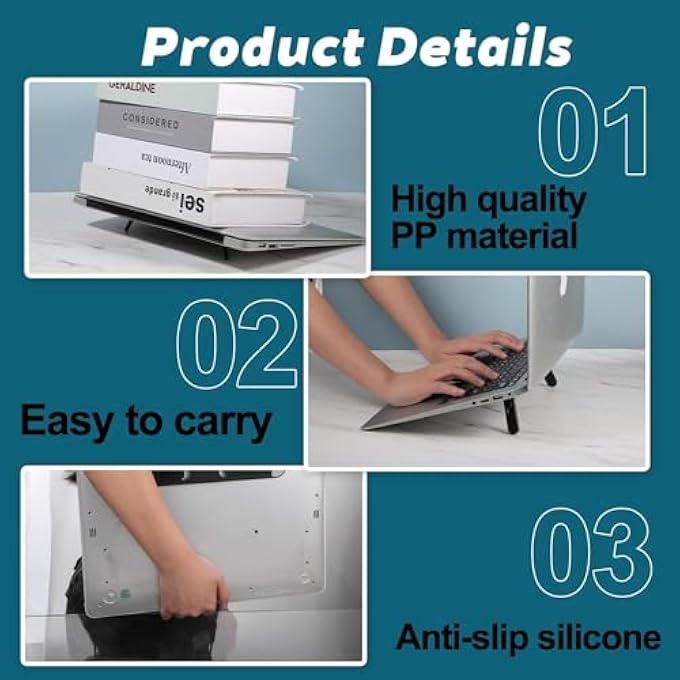rayihni 2 PCS ERGONOMIC FOLDABLE KEYBOARD RISER STAND WITH DUAL ANGLE ADJUSTABLE LAPTOP FEET, PORTABLE LIGHTWEIGHT COMPUTER KEYBOARD LIFT FOR DESK, HEIGHT ADJUSTABLE NON-SLIP COMPACT LAPTOP STAND - Image 3