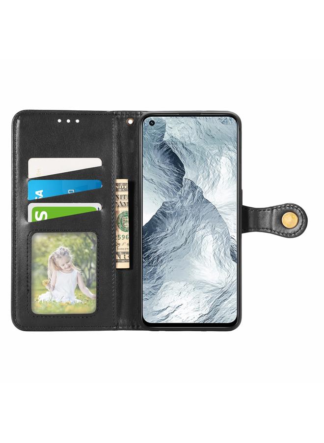 اس-توب جراب لهاتف OPPO Realme GT Master بلون سادة مصنوع من الجلد مع مشبك وحزام وإطار للصور وفتحة للبطاقات ومحفظة ووظيفة الحامل - Image 3