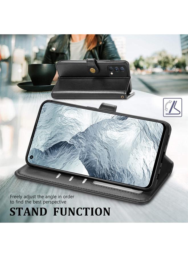 اس-توب جراب لهاتف OPPO Realme GT Master بلون سادة مصنوع من الجلد مع مشبك وحزام وإطار للصور وفتحة للبطاقات ومحفظة ووظيفة الحامل - Image 4