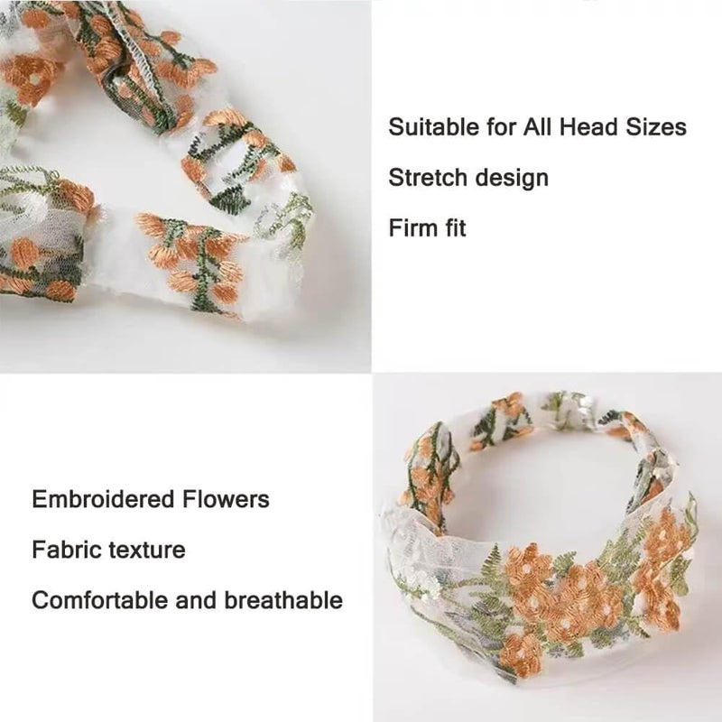 5 Pcs Wide Lace Headbands for Women - Embroidered Floral Elastic Hairbands - Image 2
