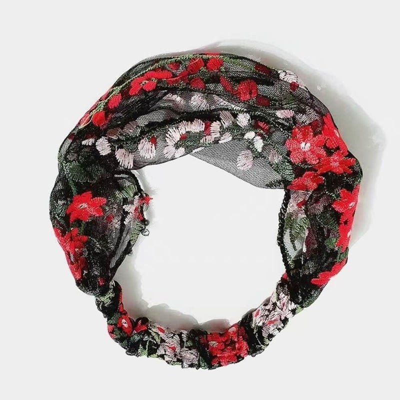 5 Pcs Wide Lace Headbands for Women - Embroidered Floral Elastic Hairbands - Image 5