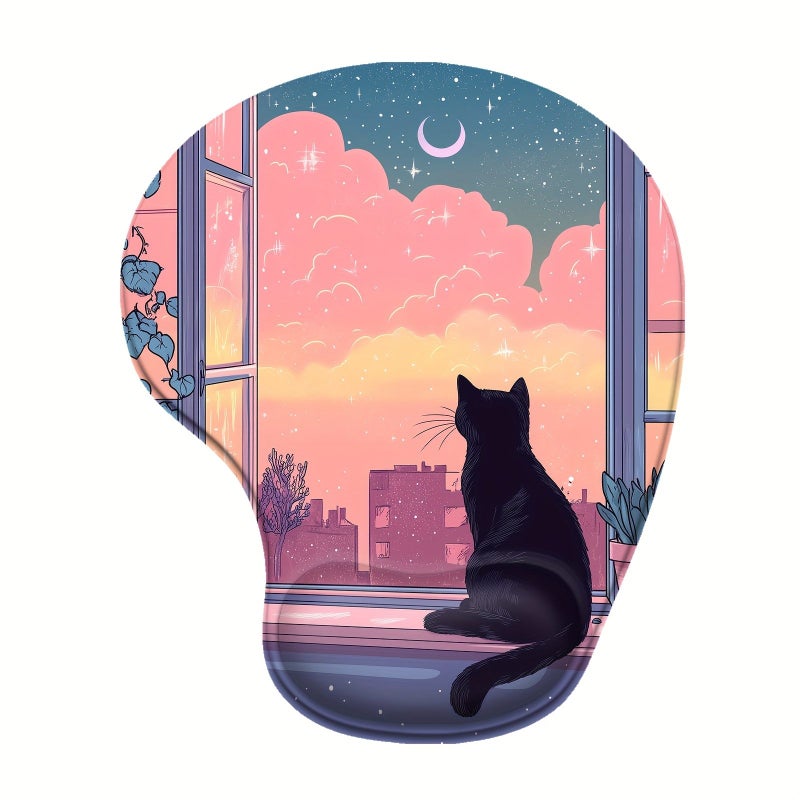 وسادة فأرة أنمي كيوت على شكل قطة سوداء جميلة مع دعم مريح للرسغ مقاس 8.98 × 7.56 بوصة - Image 1