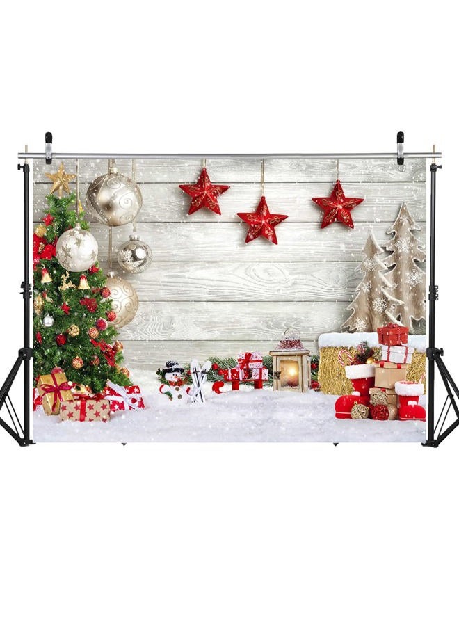SJOLOON Christmas Backdrop White Wood Floor with Snowflake Backdrop Christmas Tree Gifts Background for Christmas Party Decoration Family Gathering 12392 (8x6FT) - Image 2